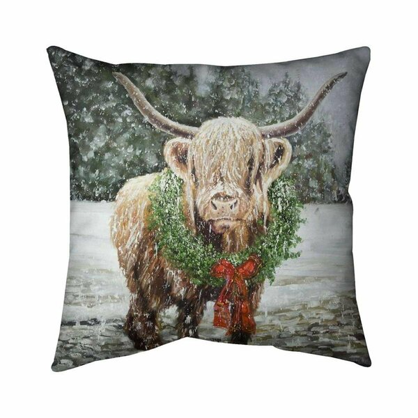 Begin Home Decor 26 x 26 in. Highland Christmas Cow-Double Sided Print Indoor Pillow 5541-2626-HO23